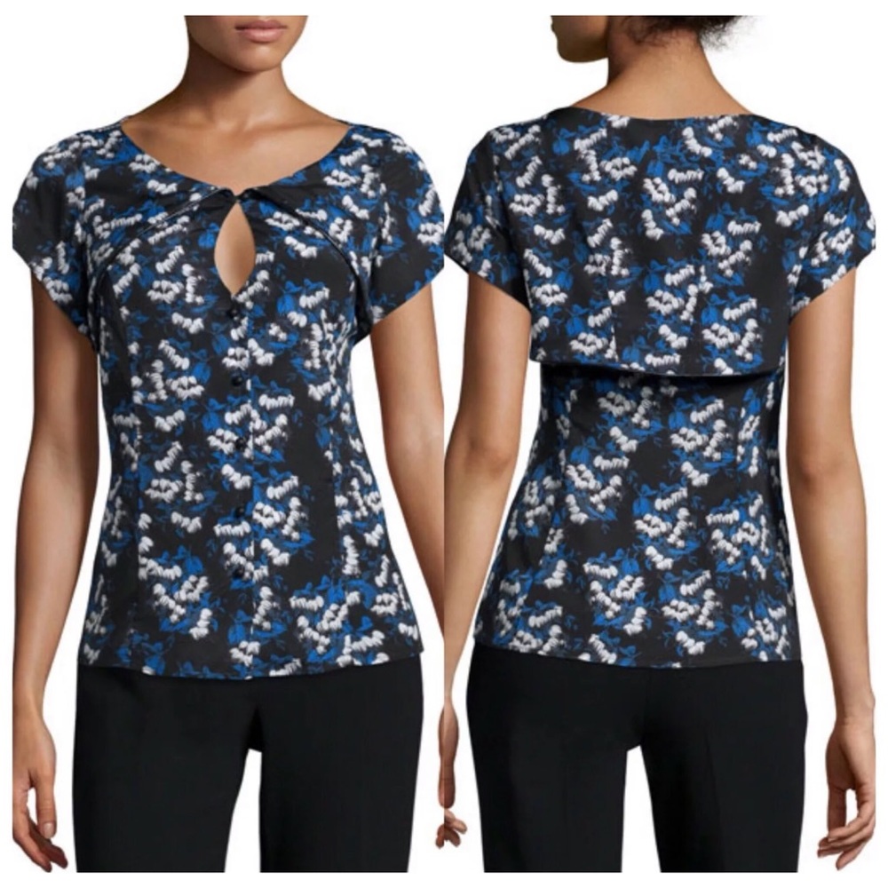 Zac Zac Posen White Flower Keyhole Blouse SZ 4